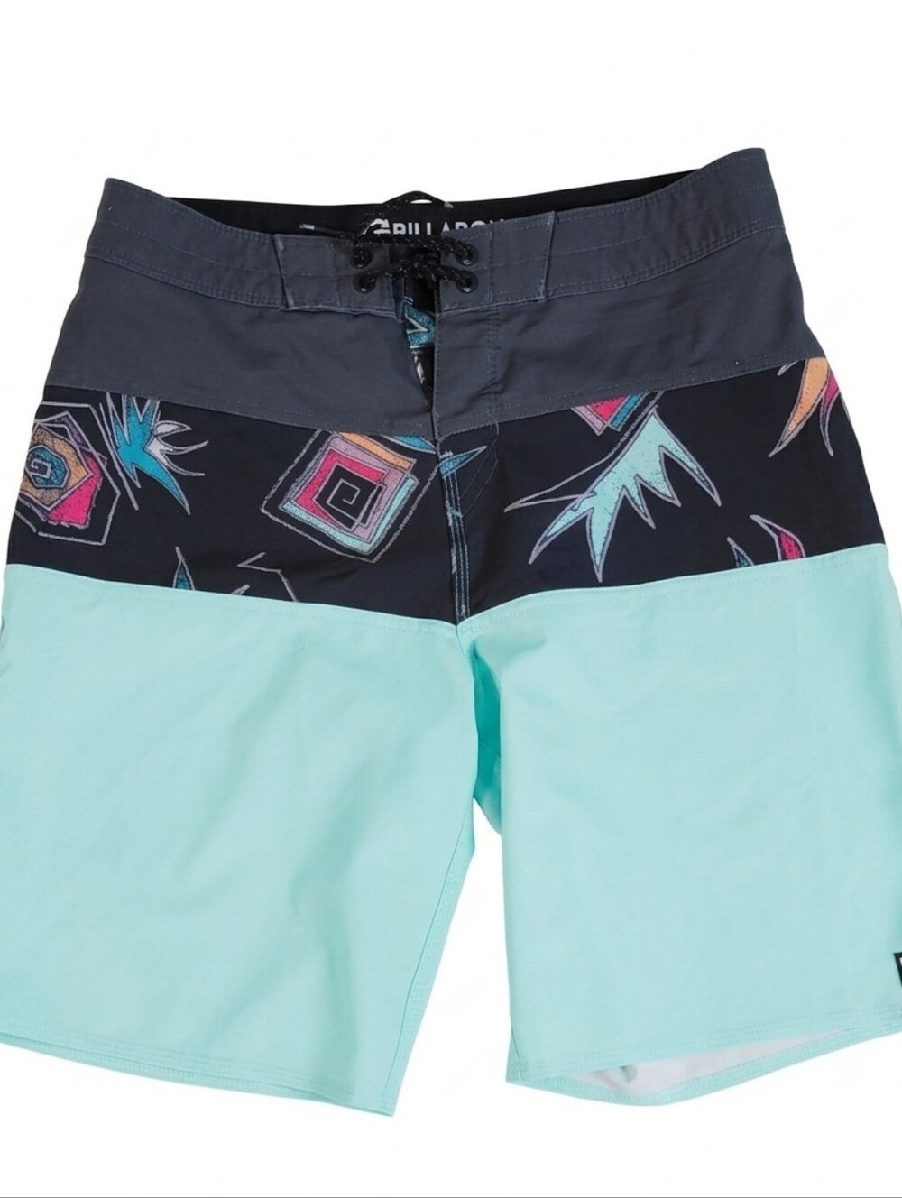 Billabong Men's Aqua Panel Boardshorts with Black Pattern Waist